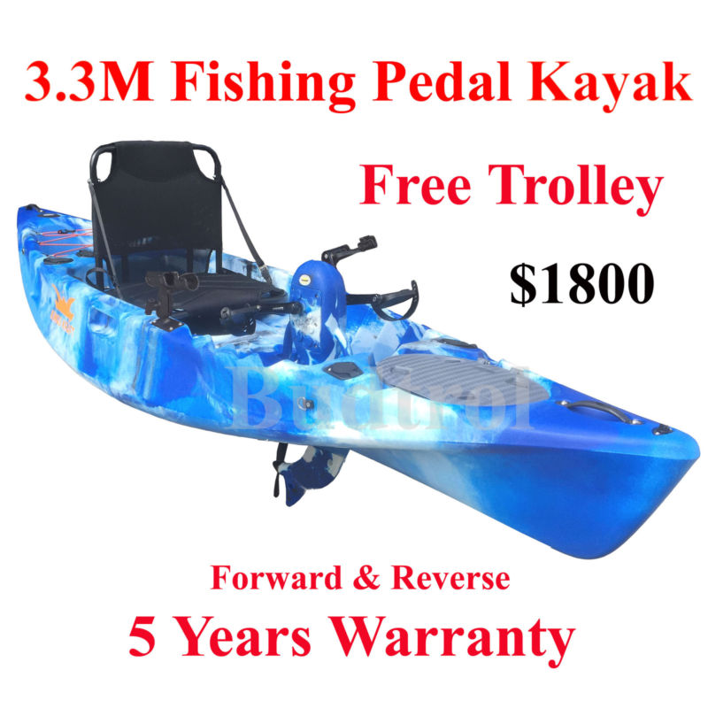 3.3M Fishing Pedal Kayak Single 8 Rod Holders Removable Drive Unit Blue ...