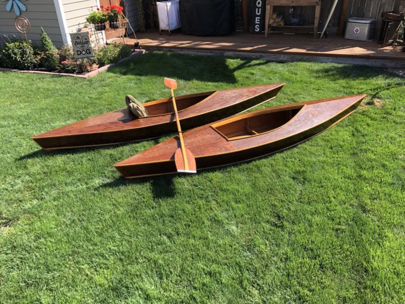 vintage 12 1/2 foot wooden kayaks- pair for sale from