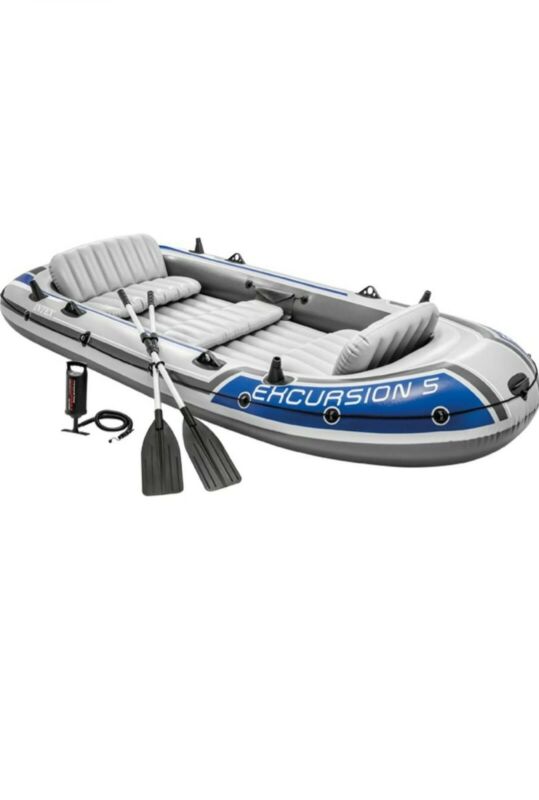 Intex Excursion 5 Person Inflatable Boat Set With Aluminum Oars & Pump ...