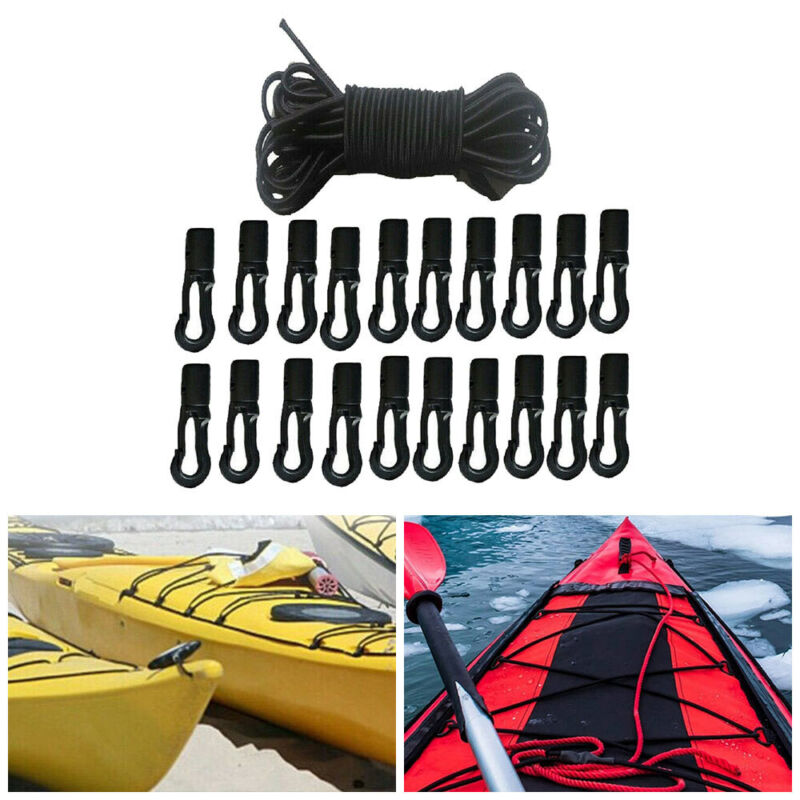 5m Shock Cord Tie Down Marine Kayak Elastic Bungee Rope + 20 Cord Hooks ...