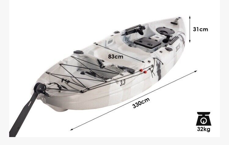 Kings 3.3m Pro Fishing Kayak 175kg Weight Rating Foot-Controlled Rudder ...