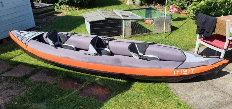 Decathlon Itiwit 2 3 Person Inflatable Kayak Orange With Paddles For