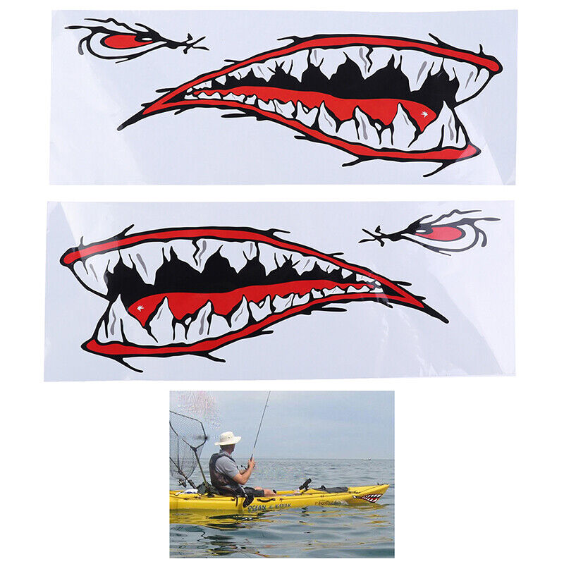 2PCS Waterproof Kayak Boat Shark Teeth Sticker Vinyl Mouth Graphics Decal De.wr for sale from