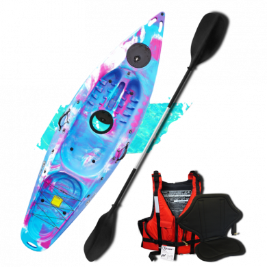 Starter Pack Riber Deluxe Sit on top kayak With Porthole Blue Green & Black 
